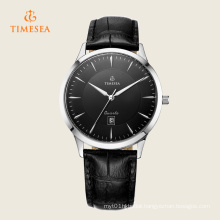 Men′s Date Quartz Watch with Black Leather Strap 72271